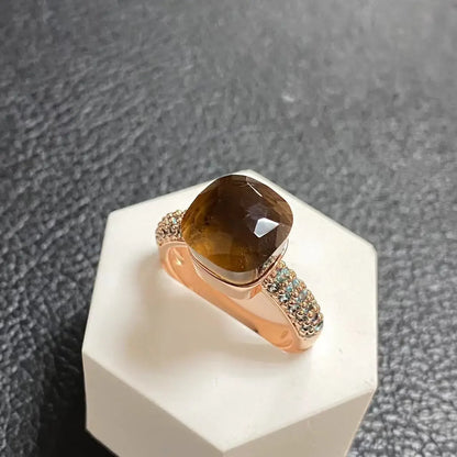 10.6mm Topaz Ring For Women Inlay Light Blue Zircon Candy Water Drop Crystal Ring Rose Gold Plated Jewelry Gift