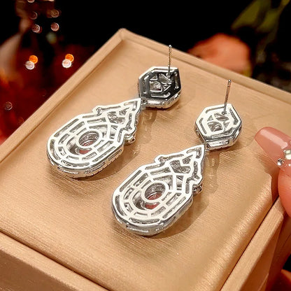 Luxury 18K Solid Platinum PT950 certifid new true red corundum palace style high-end earrings for women