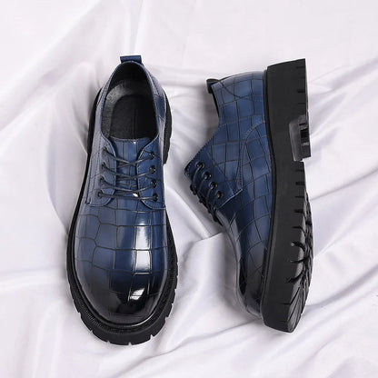Business Formal Big Head Leather Shoes Men Spring Autumn Fashion Platform Shoes Male Lace Designer Stone Pattern Dress Shoes Man