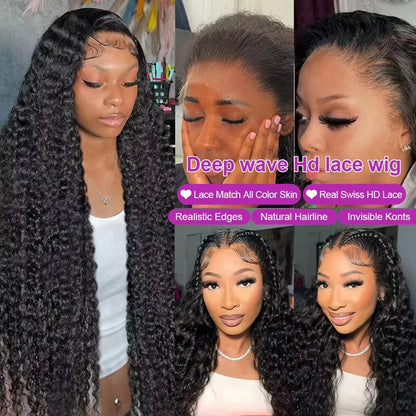 300% High Density Loose Deep Wave 40 46 50 Inch 13x6 13x4 HD Lace Frontal Human Hair Wig Brazilian 360 Full Curly Wigs For Women