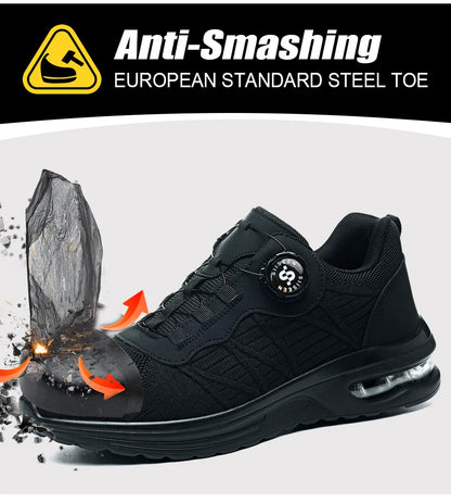 Men's Safety Shoes Steel Toe Anti- Crush Puncture Resistant Kevlar Pure Black Button Air Cushion Lightweight Work Shoes
