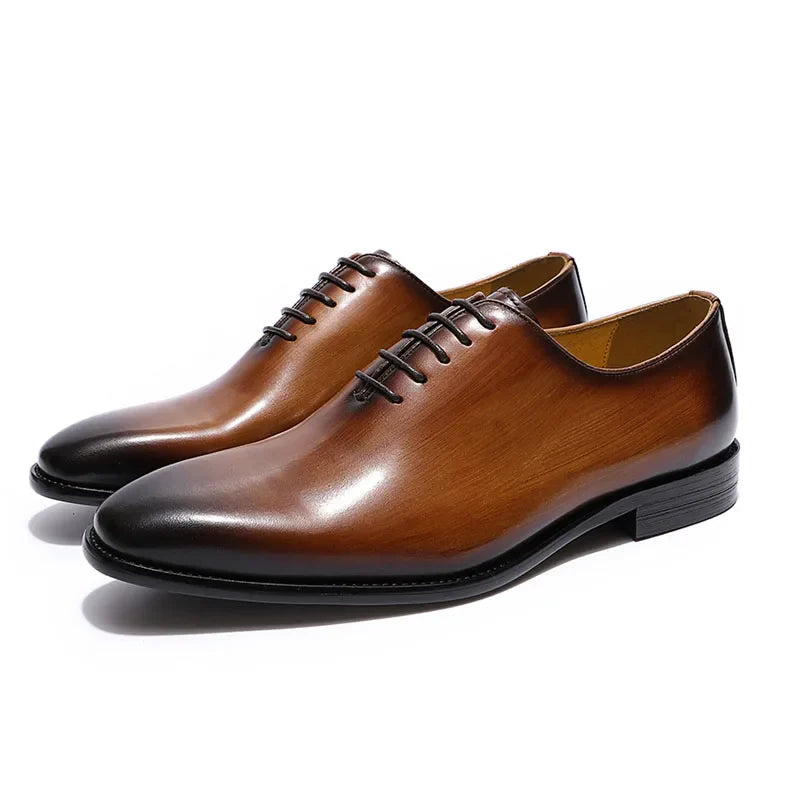 Classic Genuine Leather Whole Cut Mens Oxford Dress Shoes Plain Toe Brand Designer Handmade Office Business Formal Shoes for Men