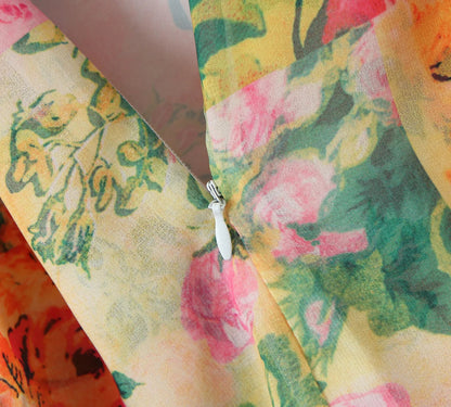 Flower Print Spaghetti Strap Mini Dress Women Backless Skater Lacing up Sling Robe Holiday