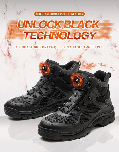 Construction Work Boots Men Steel Toe Safety Shoes Rotated Button Anti-smash Puncture Proof Sneakers Man High Top Security Boot