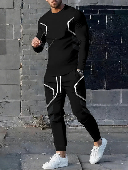 The new men's round-neck sweatshirt set for Spring and Autumn 2025 features street fashion and comfort with 3D pattern printing