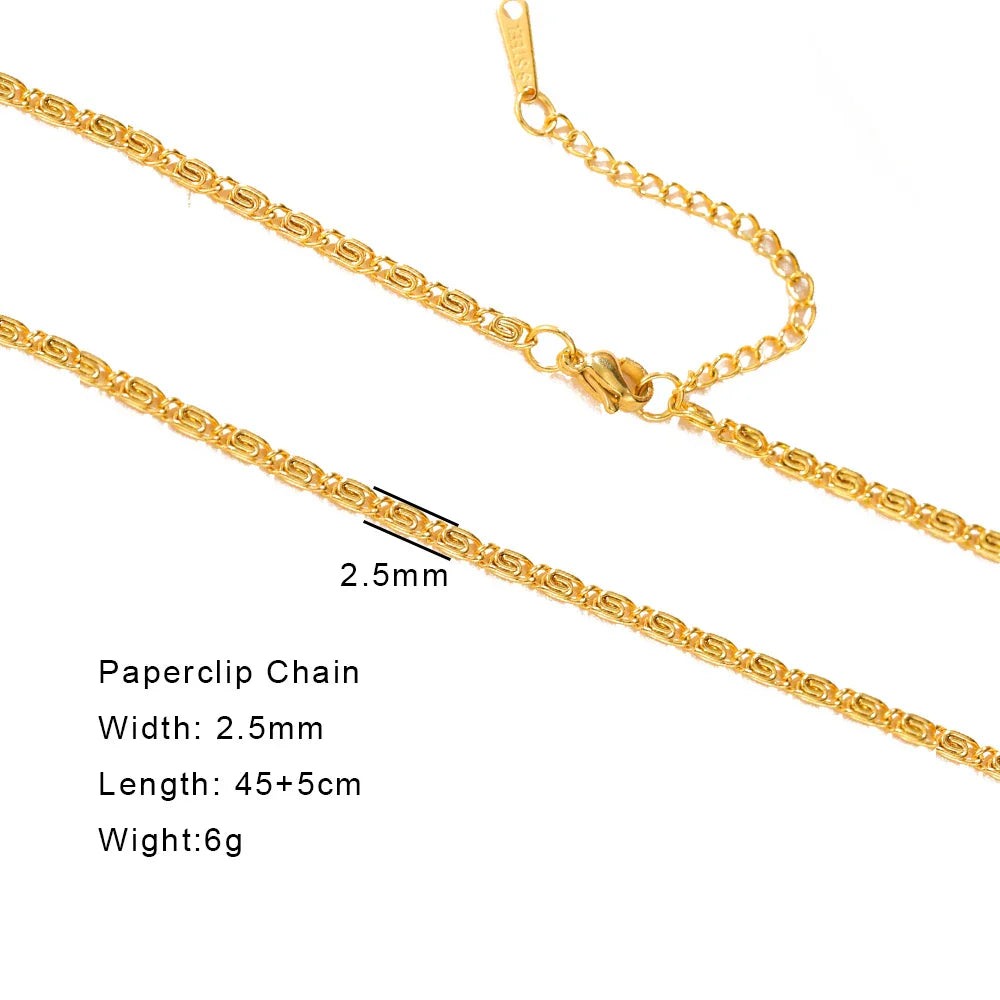 Stainless Steel Gold Color Chain Necklace Women Minimalist Cuban Paperclip Twisted Snake Chain Fashion Jewelry Wholesale