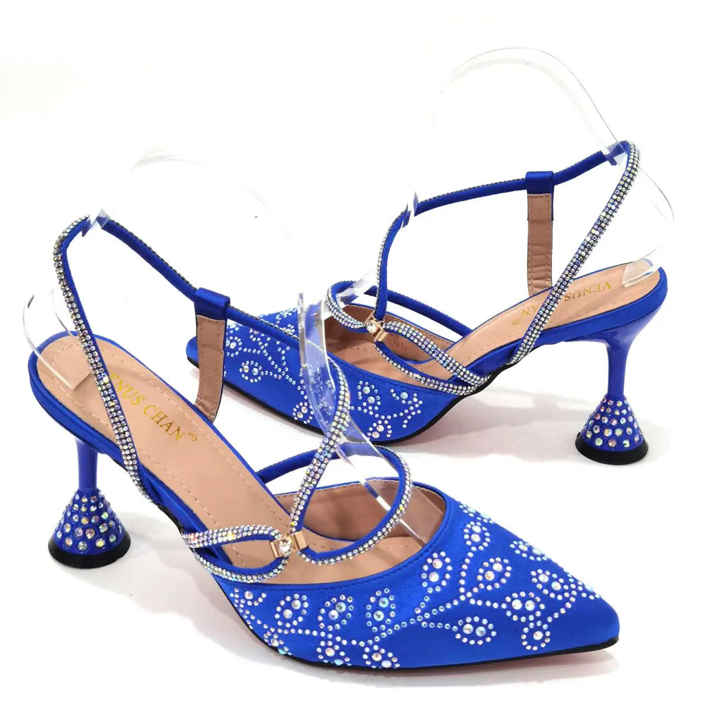 2025 Summer New Design Specials Italian Women Shoes and Bag Set Wine Color Comfortable High Heels With Rhinestone