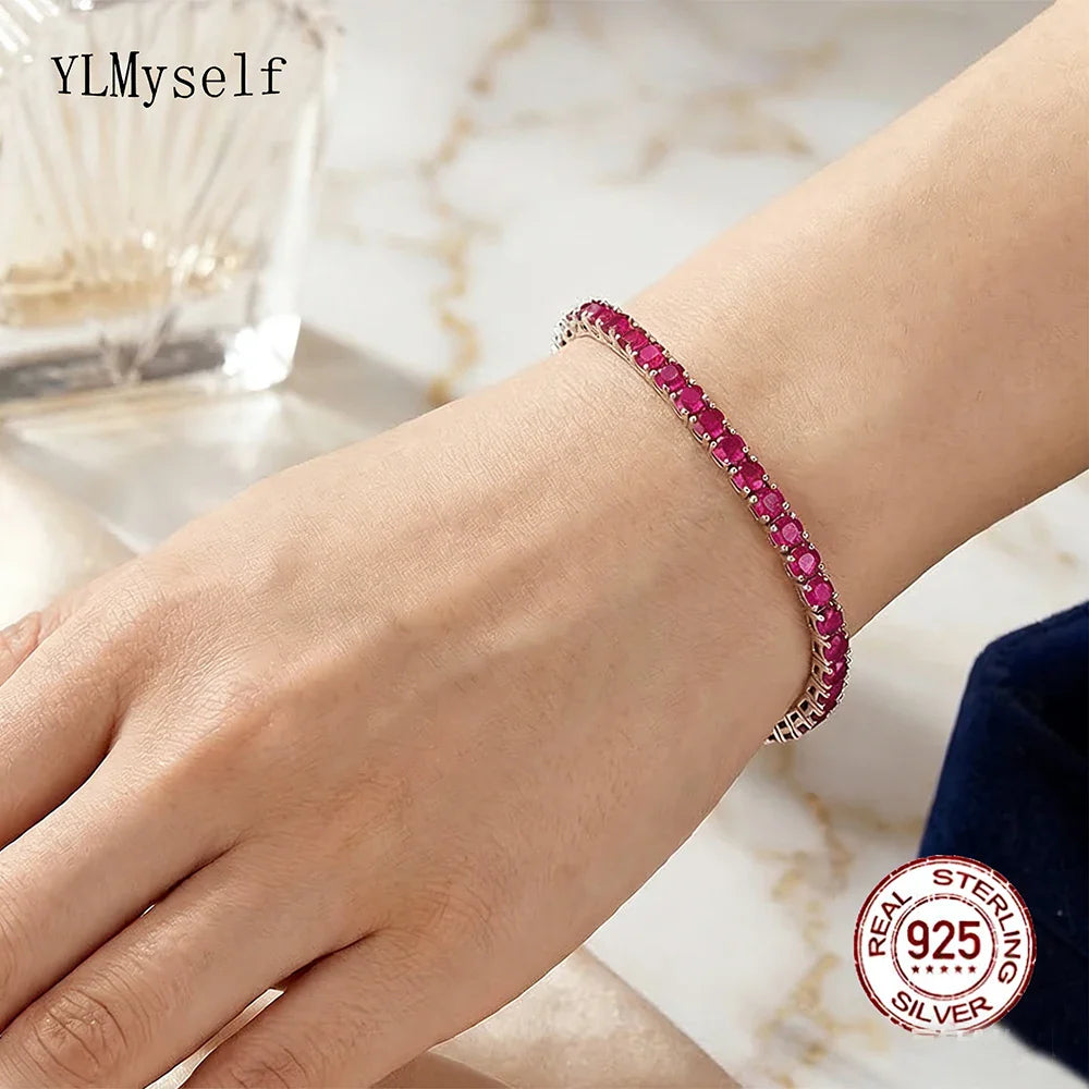 925 Silver Tennis Bracelet, 3mm Pave CZ, Dark Ruby/Rainbow/Blue/Green/Black, Eternity Design, Fine Jewelry for Women