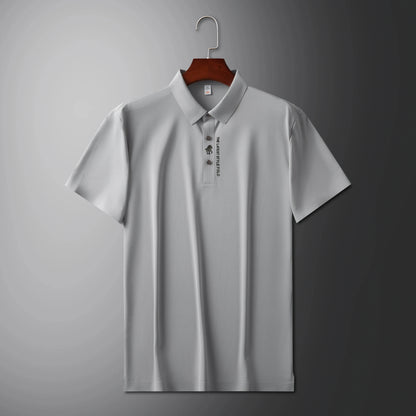 High quality silk breathable short sleeve POLO shirt men's lapel top 2024 summer new light luxury brand printed casual T-shirt