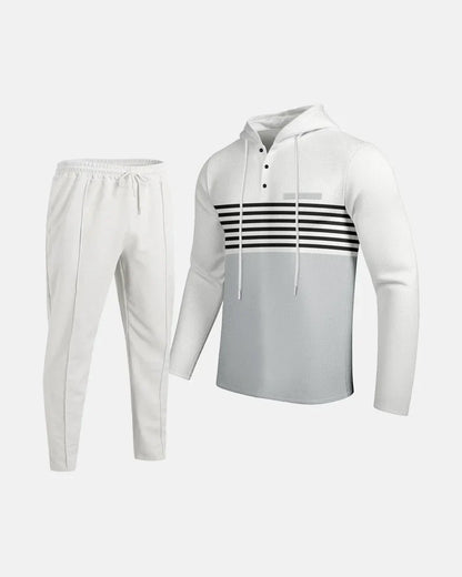 New Men's Waffle Casual Set Outdoor Four Seasons Versatile Trendy Stripe Color blocked Hoodie, Casual Pants Two Piece Set