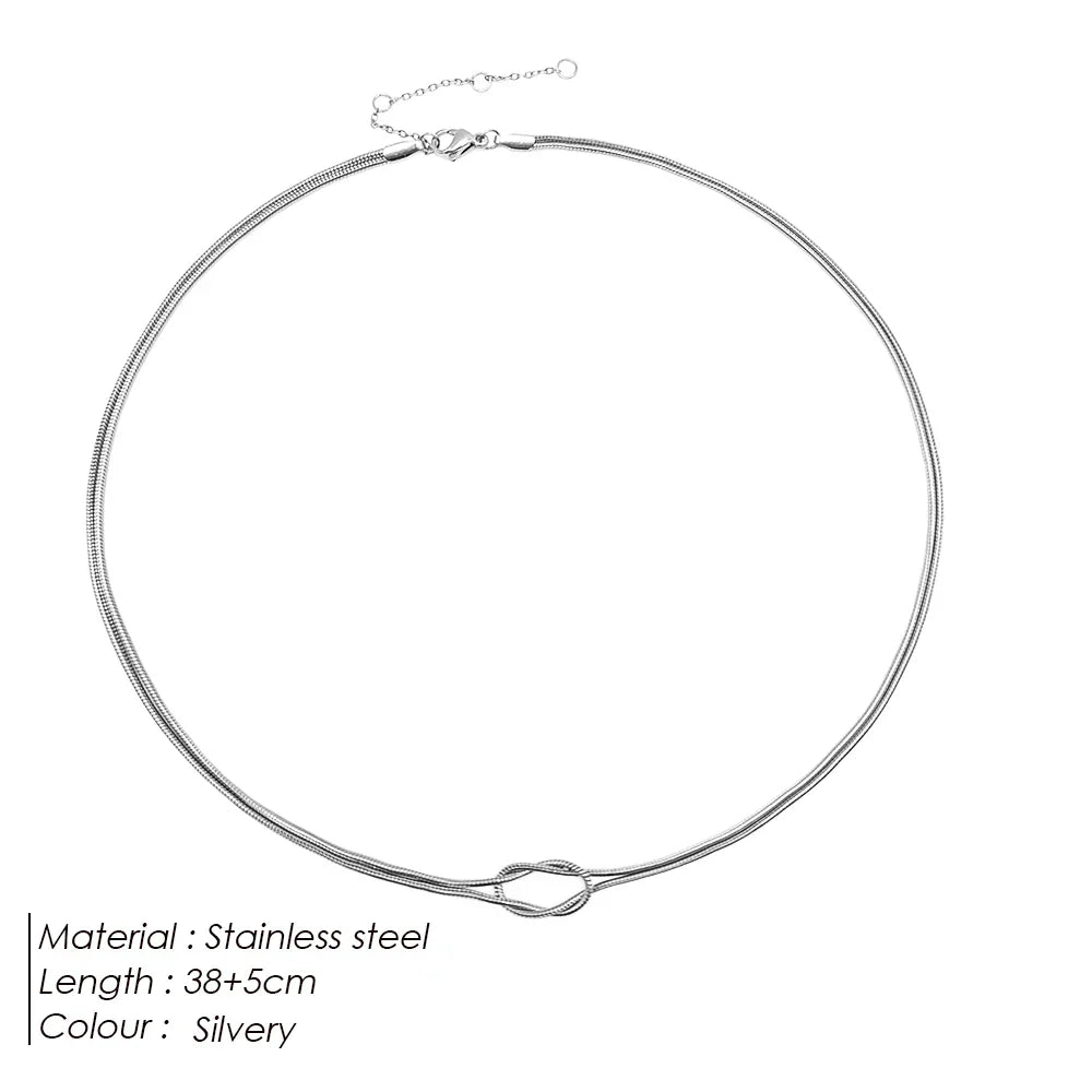 Elegant Minimalist Jewelry Lusterless 14k Gold Plated Knotted Snake Chain Necklace Women's Stainless Steel Accessories