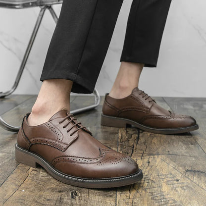 Men Lace Up Derby Shoes PU Solid Color Round Toe Business Casual Fashion Formal Shoes