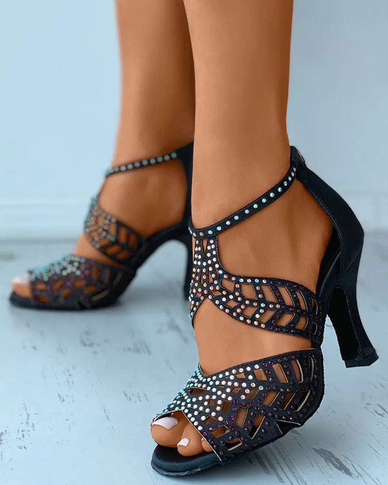 Fashion Shoes of Women Fashion Stiletto Rhinestone Hollow Fish Closed Toe Sexy Dance Shoes Plus Size Ladies Sandals 2023