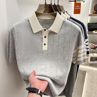 2026 Men's Short Sleeved Polo Shirt with High-end Feel, Summer Thin Design, Knitted Collar, Linen T-shirt As Base