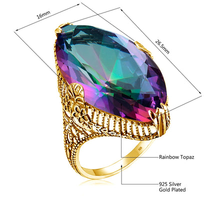 Marquise Stone Amethyst Ring 925 Antique Silver For Women Trend Luxury Party Jewelry Birthstone Gems Unique Handmade Gift