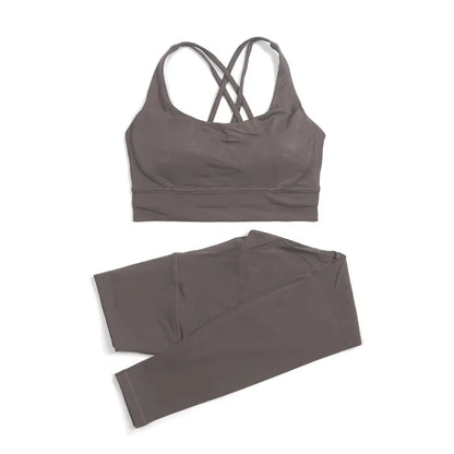 SOISOU Nylon Yoga Set Women's Tracksuit Gym Fitness Set Woman 2 Pieces Leggings Sports Bra Breathable Sportwear Woman Clothes