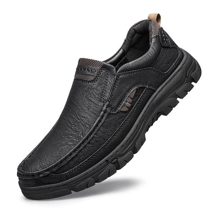 Men's Casual Loafers Handmade Breathable Leather Shoes with Thick Rubber Sole Comfortable Footwear Classic Hand Sewn Seams