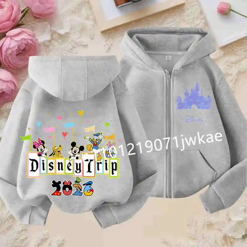 Boys and Girls Clothing Castle Pattern Kids Hoodie Jacket for Children 2026 Fashion Minnie Mickey Castle Zipper Hoodie Closure