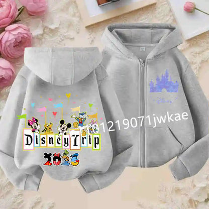 Boys and Girls Clothing Castle Pattern Kids Hoodie Jacket for Children 2026 Fashion Minnie Mickey Castle Zipper Hoodie Closure