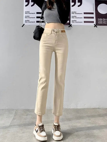 Slim Skinny Beige Jeans Women High Waist Vintage Push Up Jeans Easymatch Streetwear Korean Denim Ankle-Length Pants