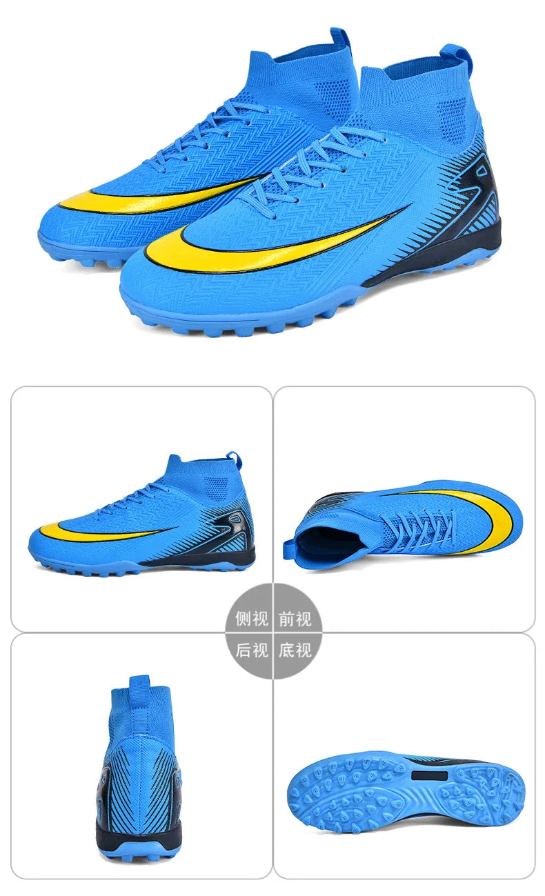 High Top Men Soccer Shoes Professional Football Boots Breathable Wear Resistant Training Match Sneakers Non Slip for Adult Sport