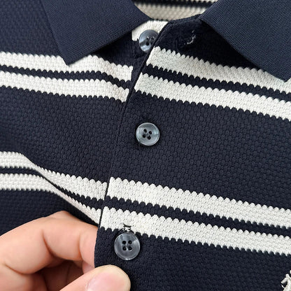 2026 New Men's Summer Short Sleeved Lapel Striped Polo Shirt, Business Casual Cool T-shirt