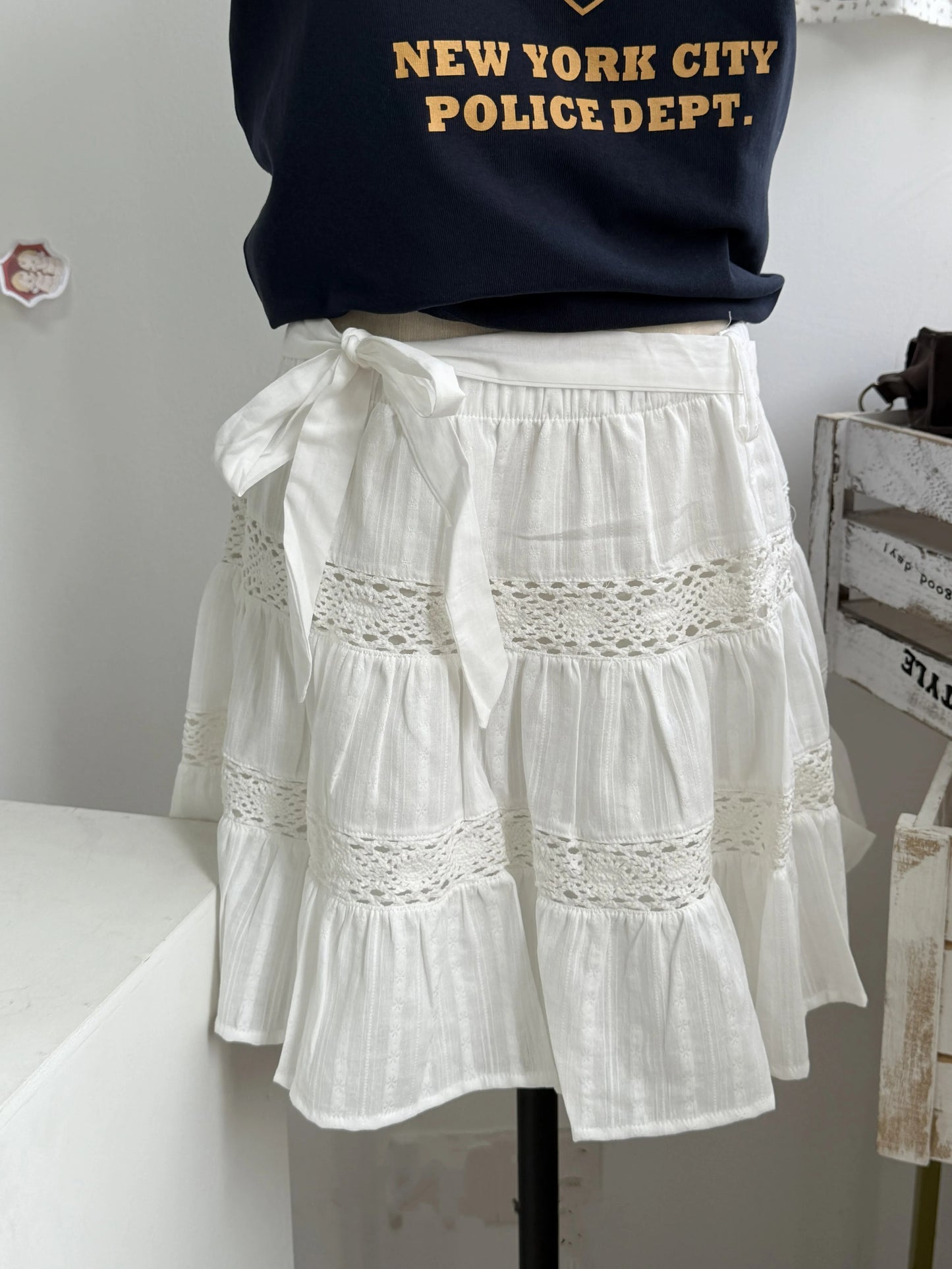 Lace Trim A-line Shirks Women New Cotton High Waist Elastic Ruffles Hem Sweet Mini Skirts Vintage Cute Streetwear Chic Falda