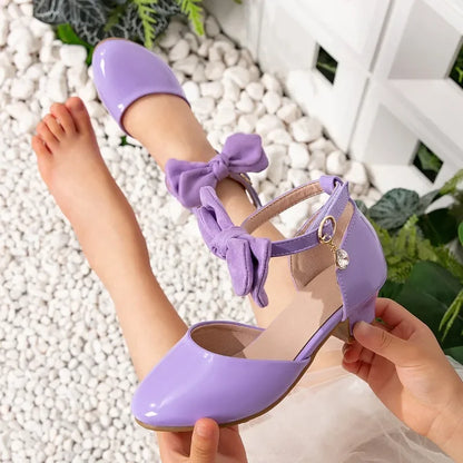 Fashion Girls Wedding Party Sandals for Dress Elegant Children Causal Princess High Heel Sandals Kids Leather Shoes with Bowknot