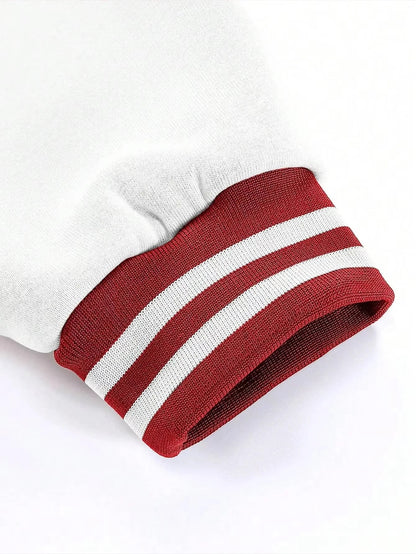 Summer Manfinity EMRG Oversized Men's Drop Shoulder Varsity Jacket with Letter Graphic Striped Trim and Colorblock Design