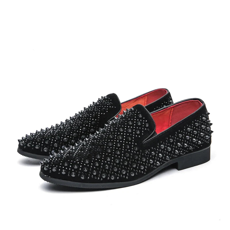 Hairdresser personality trend rivet hot diamond Loafers men's British vintage rhinestone shoe hipster leather shoes