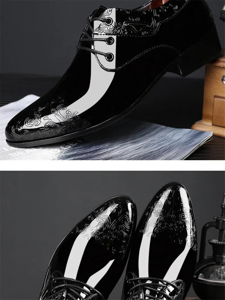 Black Patent Leather Dress Shoes Man Oxfords Shoes Pointed Toe Casual Office Shoes For Men Formal Shoes sapato social masculino