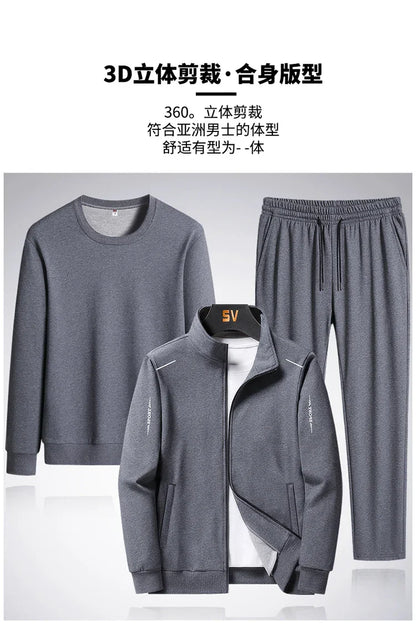 Male Casual Loose Sets Jacket+Pant+sweatshirts 3 Piece Men Set Tracksuits Men Gym Plus Size Sportswear Spring Autumn Men Sets