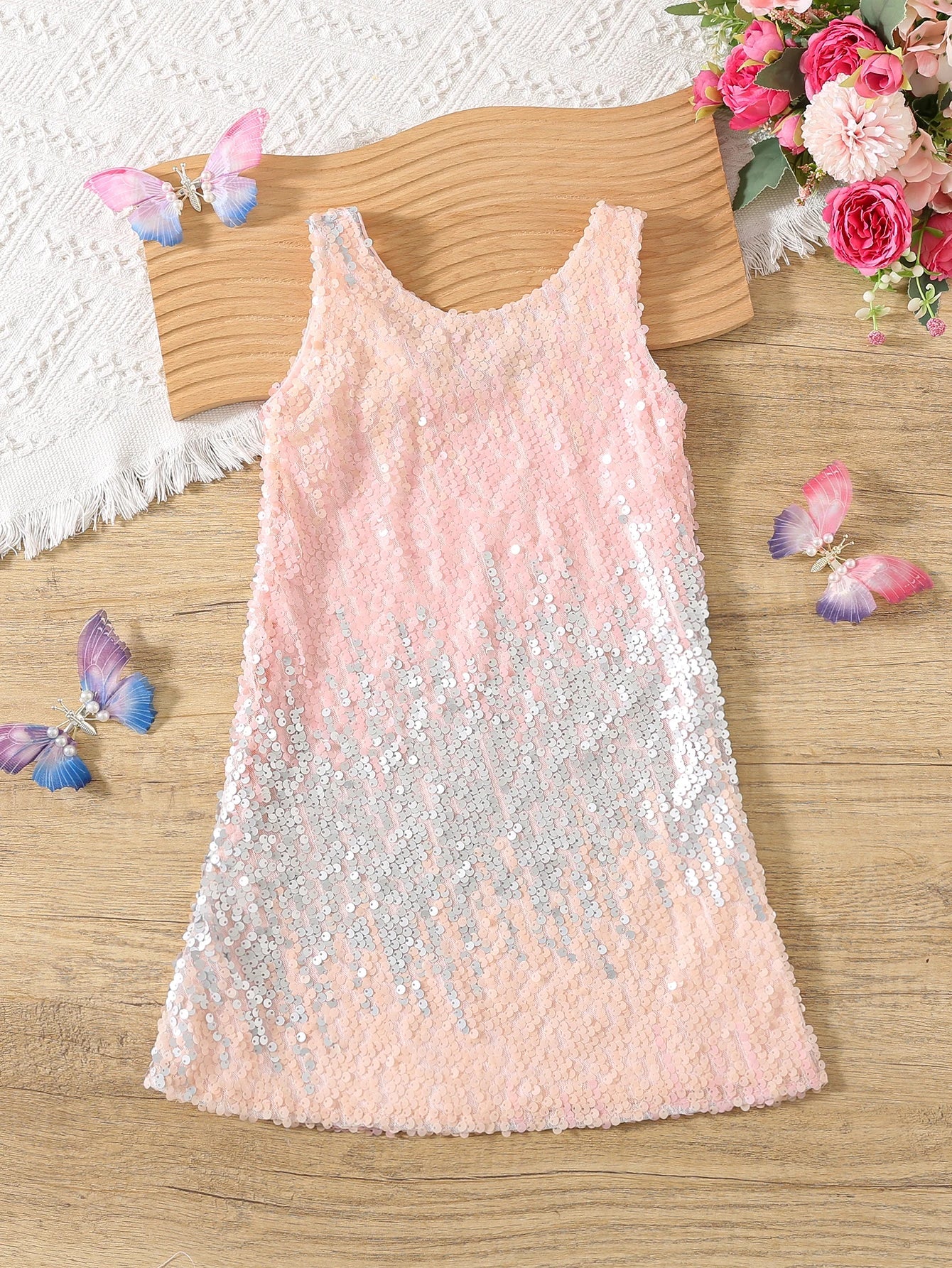 Child princess dress European and American flower child gradual sequin pompadour dress runway show dress girls dress