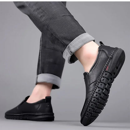 Sapatos Masculinos de Couro Genuíno Costurados à Mão – Calçado Casual Durável para Uso Diário