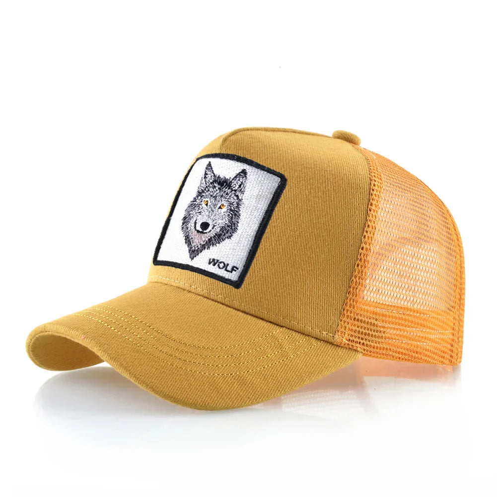 Trucker Cap Men's Breathable Mesh Baseball Caps For Women Outdoor Casual Baseball Hat With Wolf Embroidery Patch