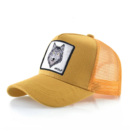 Trucker Cap Men's Breathable Mesh Baseball Caps For Women Outdoor Casual Baseball Hat With Wolf Embroidery Patch