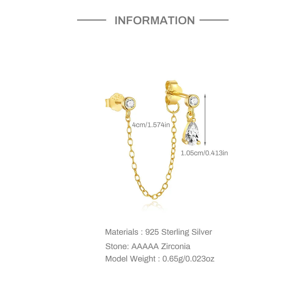 1PC 925 Sterling Silver Horse Eye Chain Tassel Zircon Drop Earrings For Women Ins Minimalism Geometric Earrings Gift