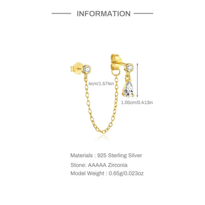 1PC 925 Sterling Silver Horse Eye Chain Tassel Zircon Drop Earrings For Women Ins Minimalism Geometric Earrings Gift