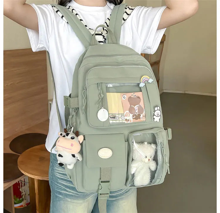 New Cute Nylon Backpack Suitable for Young Girls, Female Students, and Ladies, Multi-Pocket Student Backpack