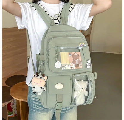 New Cute Nylon Backpack Suitable for Young Girls, Female Students, and Ladies, Multi-Pocket Student Backpack