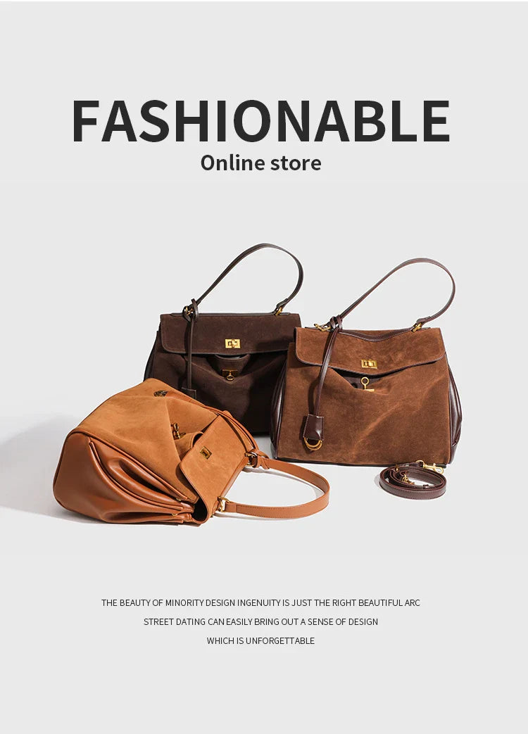 New Split Cow Leather Women's Faux Suede Bag Autumn Winter Underarm Bag for Lady Shoulder Crossbody Bag