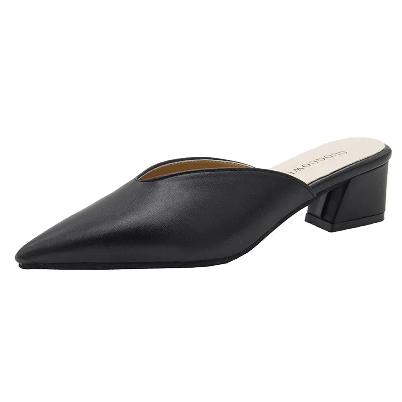 Pointed Slippers Women High Heels 2025 New Summer Shoes Fashion Luxury Slides Slip Loafers Square Heel Female Party Shoes