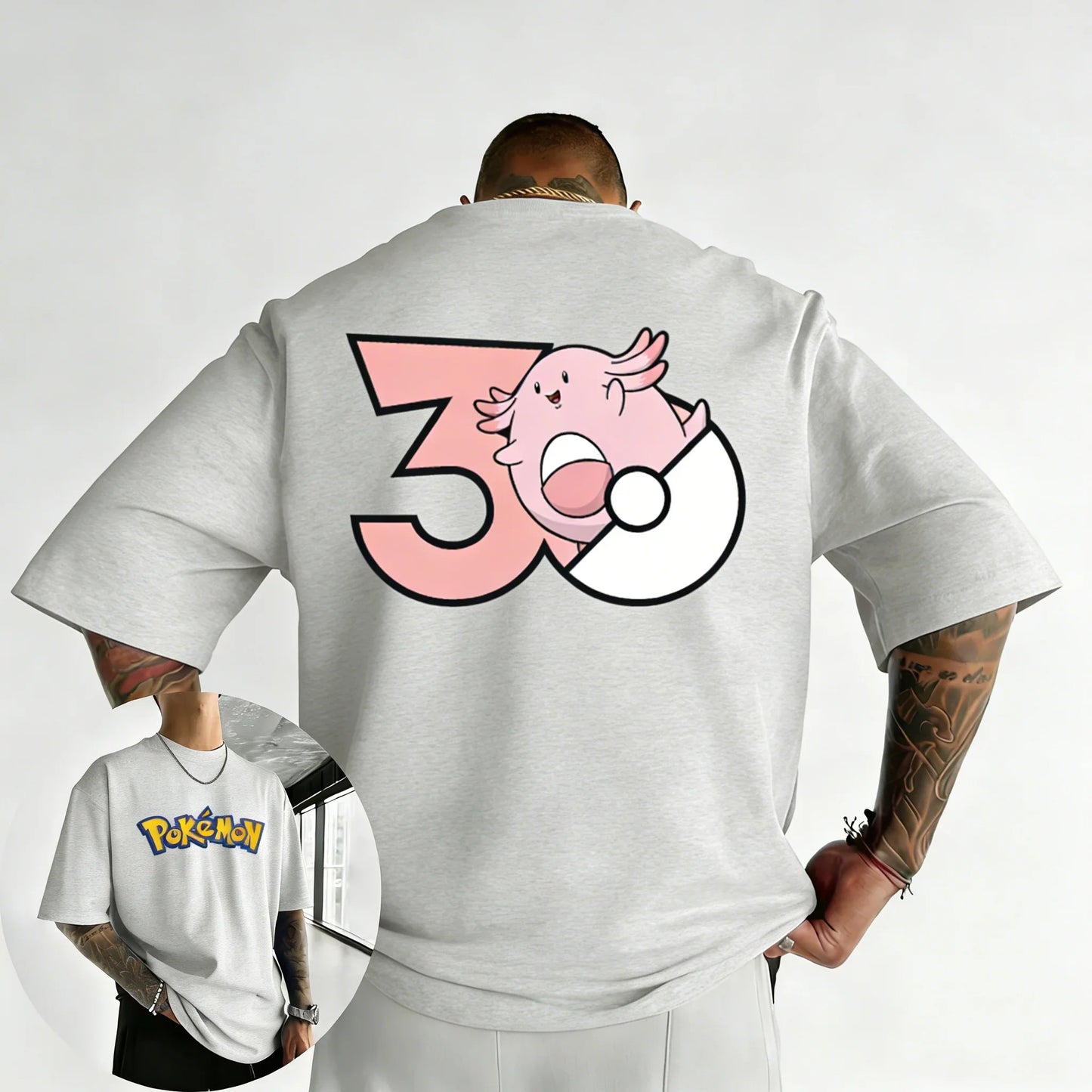 30th Anniversary Chansey Printed T-shirt Summer New Men's and Women's Harajuku Large Loose Casual Short Sleeve Top