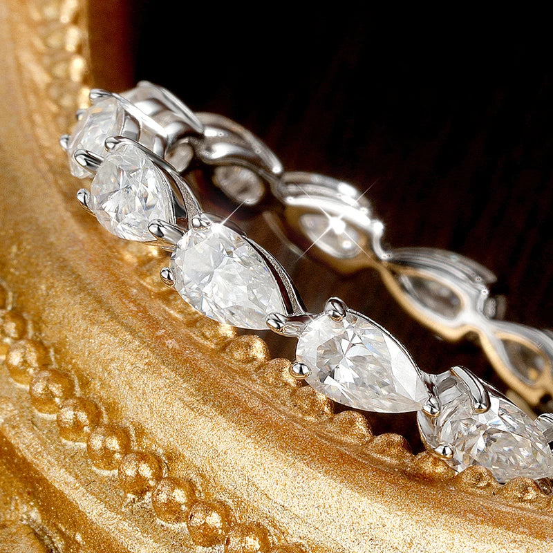 3x5mm Pear Cut Moissanite Eternity Rings for Women Lab Diamond GRA Anniversary Ring s925 Sterling Silver Wedding Band