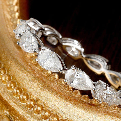 3x5mm Pear Cut Moissanite Eternity Rings for Women Lab Diamond GRA Anniversary Ring s925 Sterling Silver Wedding Band