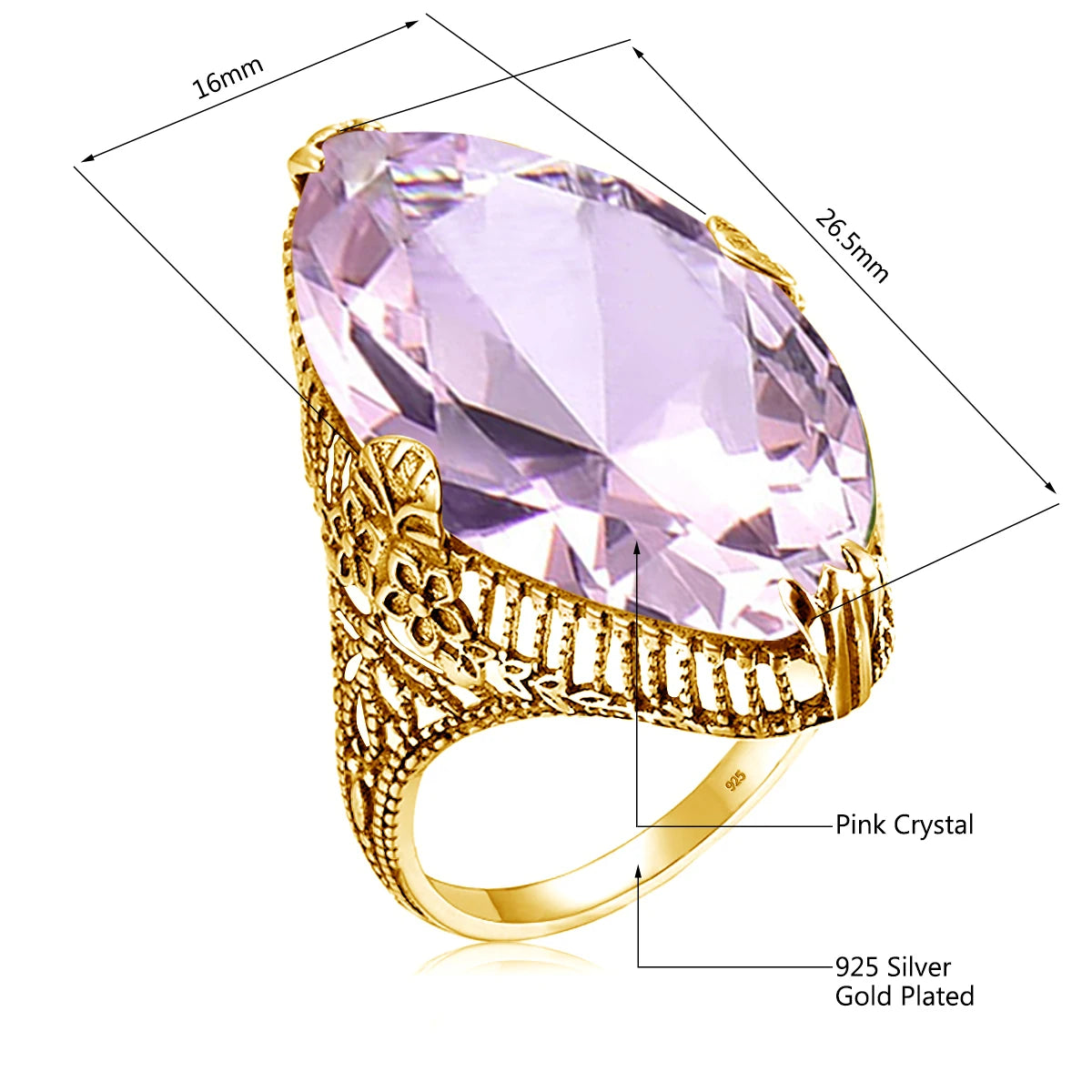 Marquise Stone Amethyst Ring 925 Antique Silver For Women Trend Luxury Party Jewelry Birthstone Gems Unique Handmade Gift