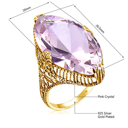 Marquise Stone Amethyst Ring 925 Antique Silver For Women Trend Luxury Party Jewelry Birthstone Gems Unique Handmade Gift