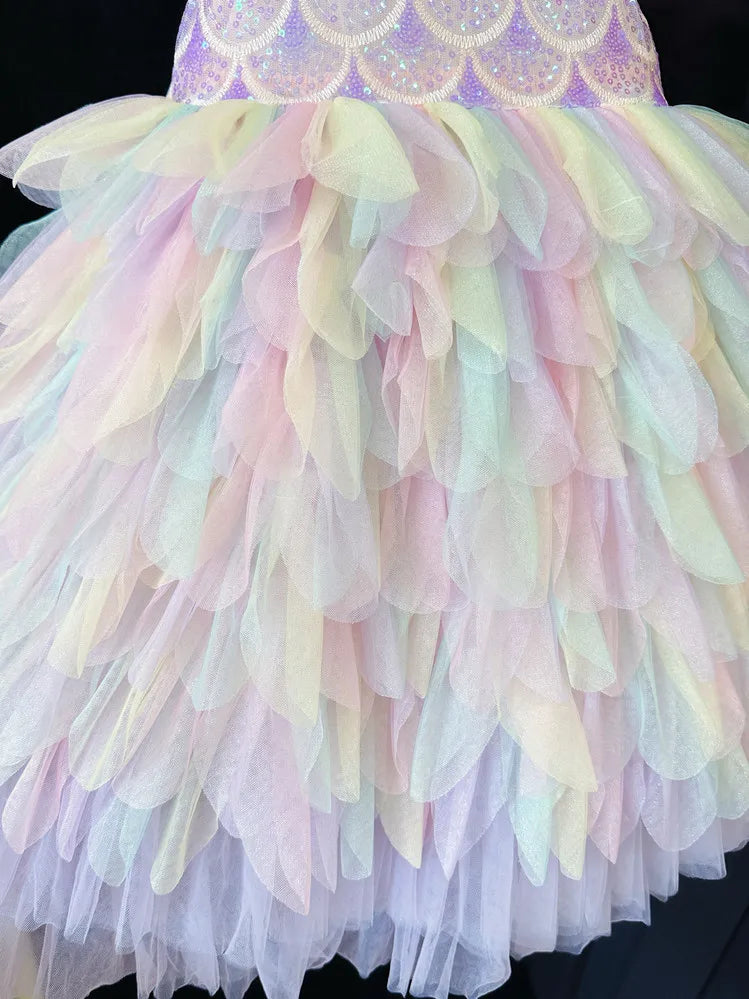 A Sweet and Lovely Girls' Mermaid Dress in Light Purple, Hot Sale Colorful Sparkling Sequin Party Outfit