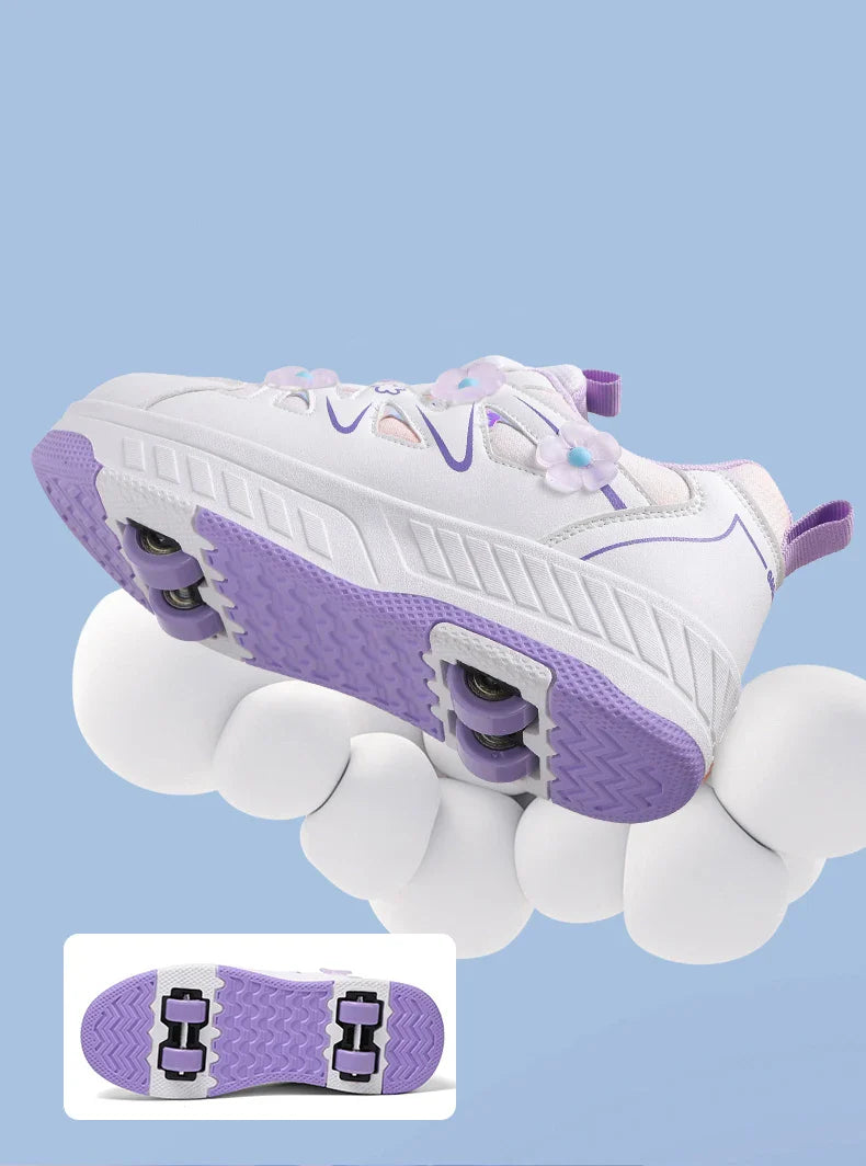 HeelysChildren's small flower decorated four-wheel roller skating sports shoe breathable roller skating girls shoes holidaygifts