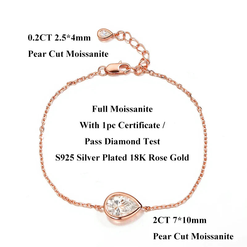 Lucky Clover Full Moissanite Link Bracelet Women S925 Silver Pear Cut Lab Diamond Bridal Adjustable Dainty Hand Chain Gift
